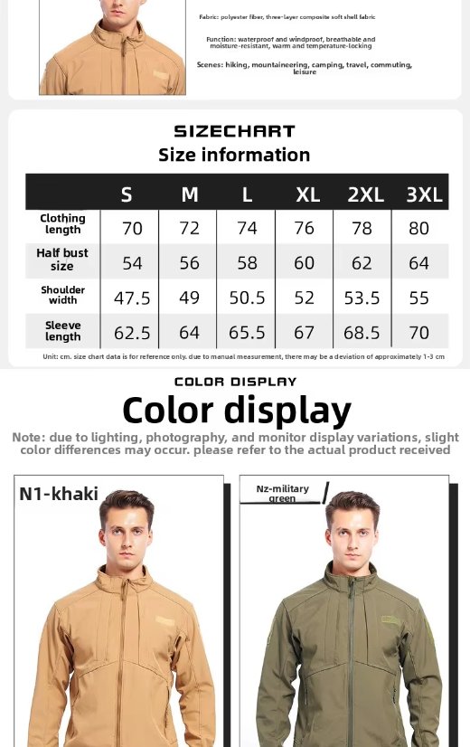 Hardshell Jacket Autumn/Winter Coated Sports Fleece Jacket – Relaxed Tactical Windproof Water-Resistant Warm Collar Outdoor Hiking Thickened Trekking Wear