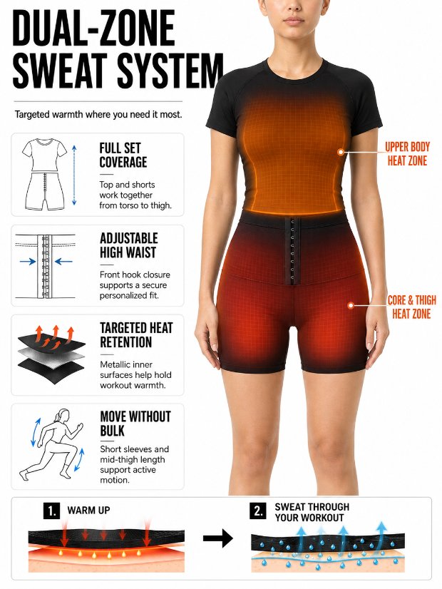 suits set Women Sauna Sweat Suit Set, Short Sleeve Sauna Top + High Waist Sauna Shorts Workout Body Shaper for Fitness Exercise