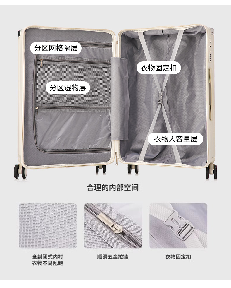 Trolley Luggage Multifunctional Vintage Spinner Suitcase