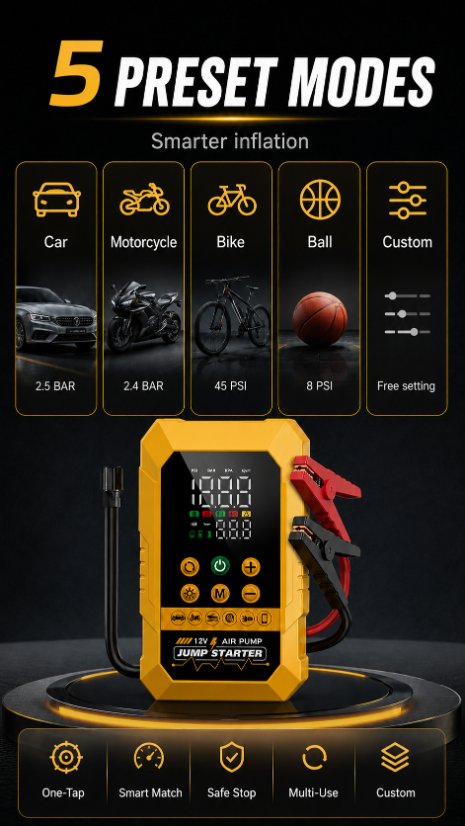 Vehicle-mounted air pump Jump Starter Air Pump(2-in-1 Jump Starter & Air Pump)