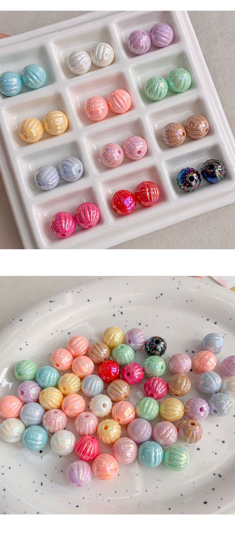 Solid Color Iridescent Plated Beads 10mm AB Pumpkin bead