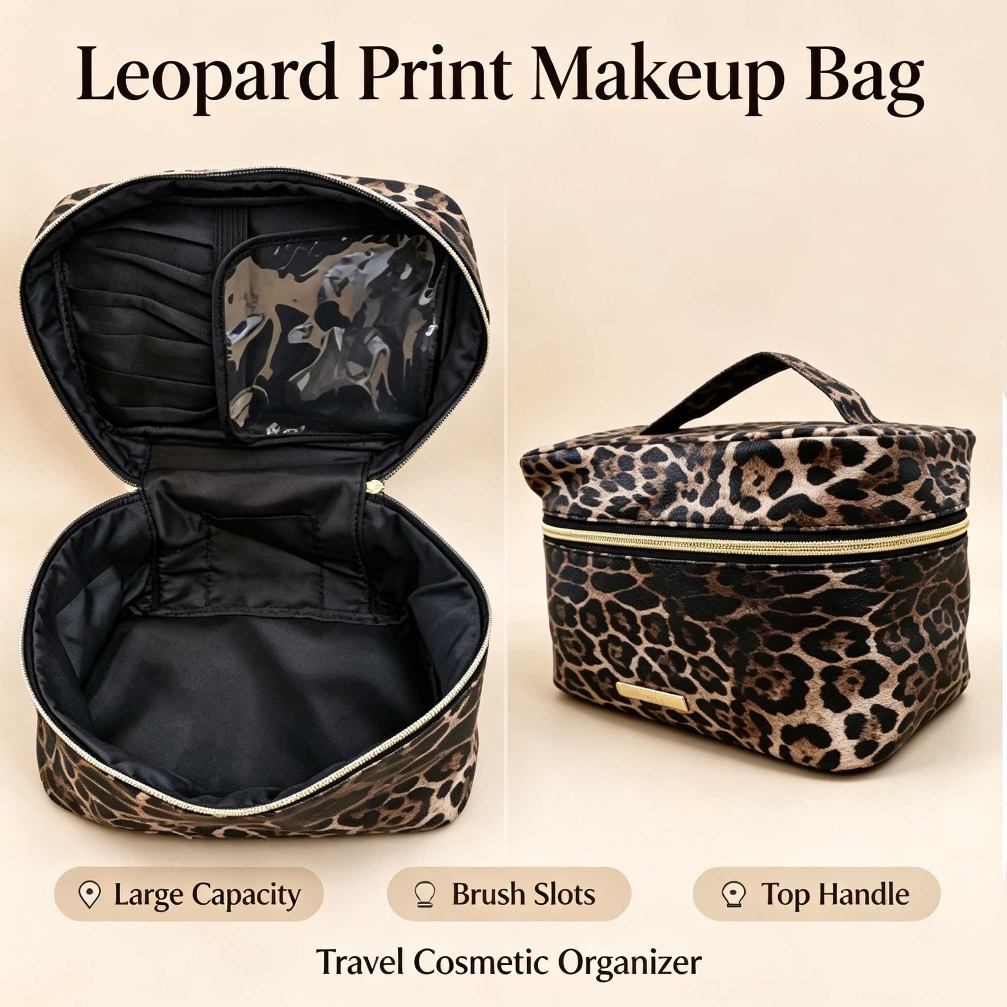 Makeup bag Leopard Print Leather Cosmetic Bag
