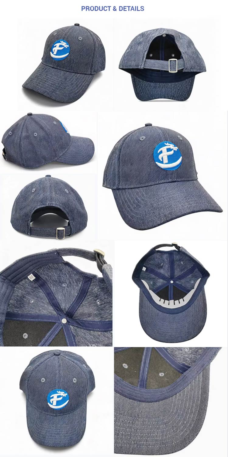 Baseball Caps 6 Panel Polyester Denim 3D Embroidered Patch Adjustable Baseball Cap Fashion Cotton Plain Unisex Sports Hat