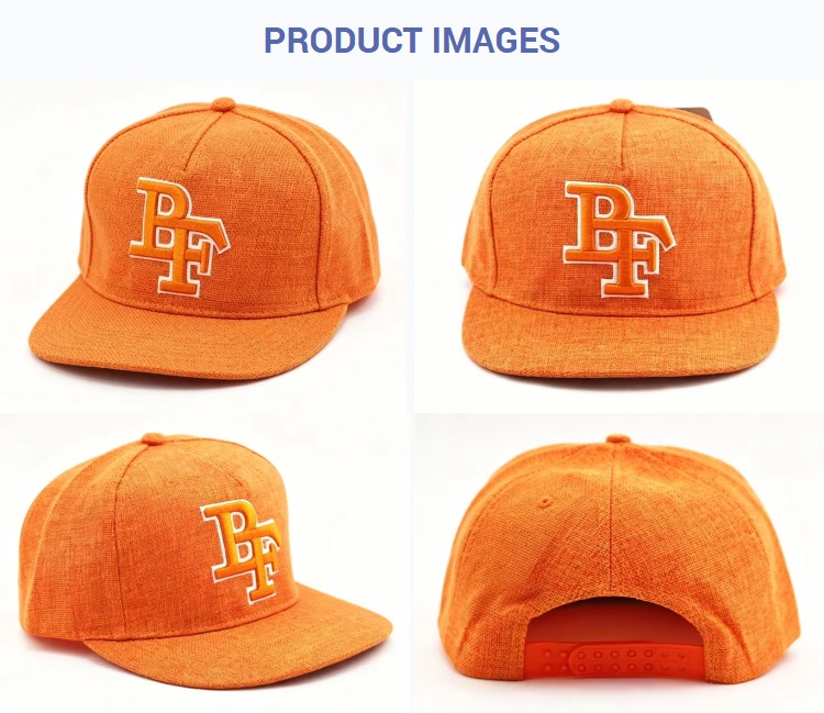 Flat Brim Caps Orange 3D White-Outline BF Embroidered Flat Brim Outdoor Snapback Cap Casual Unisex Hip-Hop Streetwear Adjustable Baseball Hat