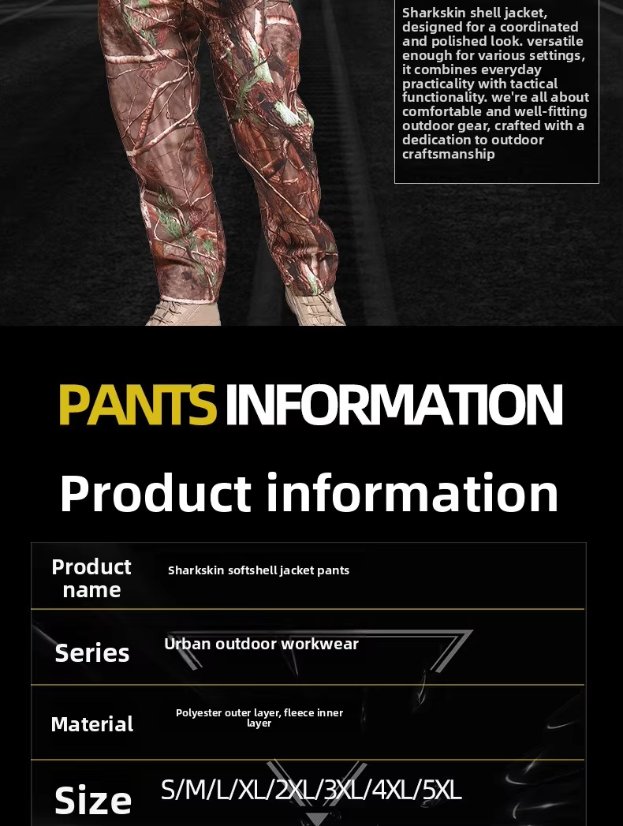 Outdoor trousers 3-in-1 Fleece Lined Camo Sports Tactical Pants – Waterproof Softshell Hiking Pants for Men