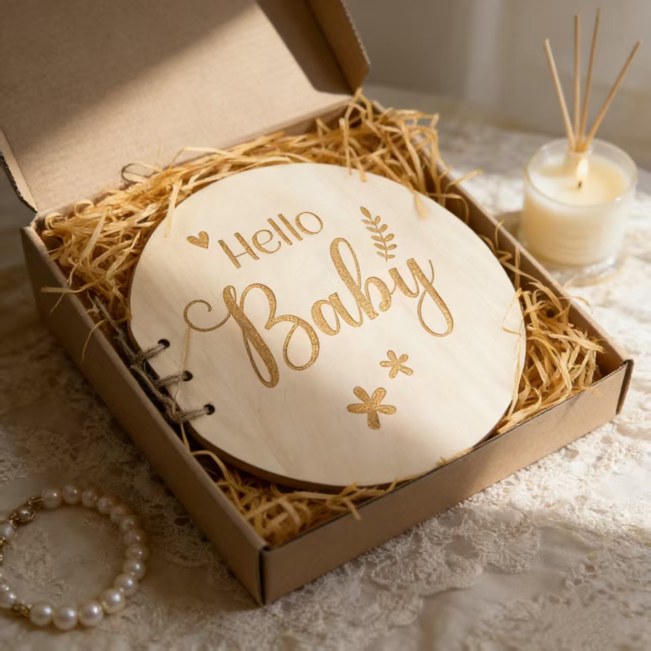 Infant Baptism Baby Book Pregnancy Record Book Wooden Guest Book