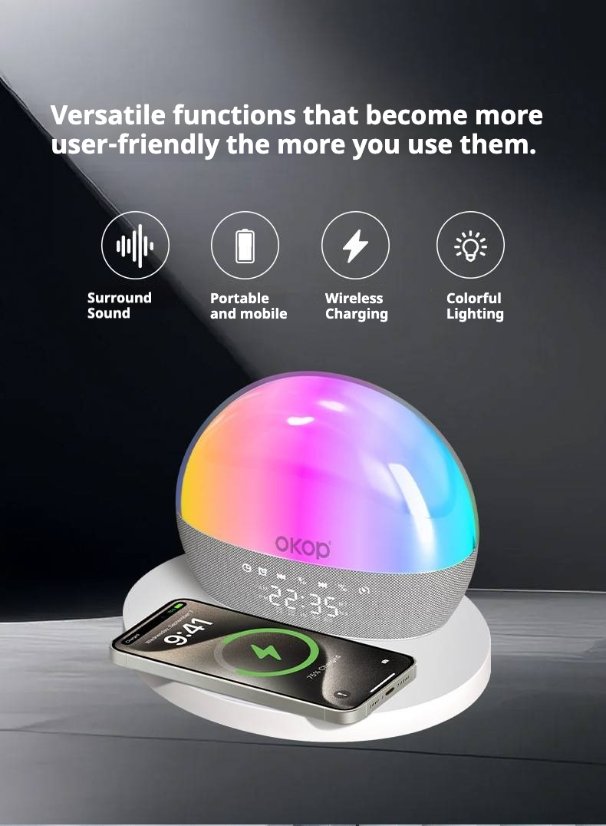 Wireless Charging Bluetooth Speaker KP-818 Wireless Charging Clock Bluetooth Speaker