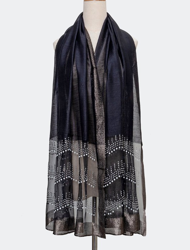 Rhinestone Long Scarves Wave Rhinestone Long Silk-Like Scarf