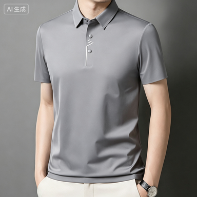Men's Business Polos Men's Seamless Ice-Silk Printed-Placket Polo Shirt