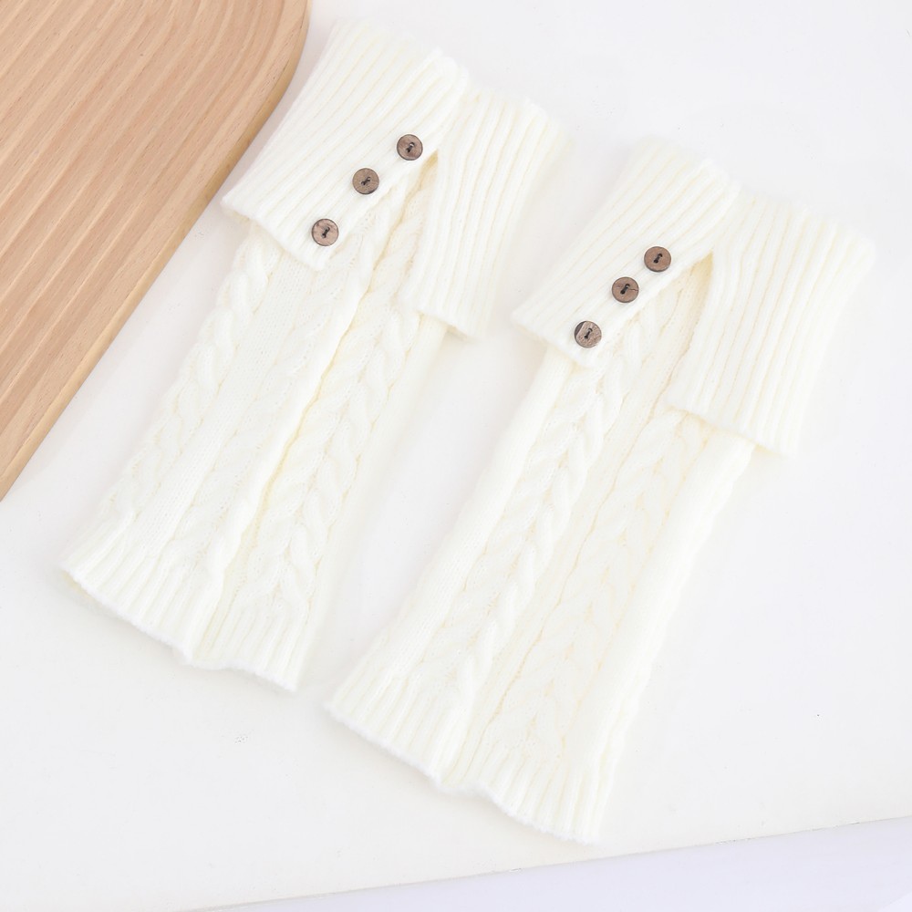 Long Knee-High Leg Warmers Fashionable Fold-Over Cable-Knit Button Leg Warmers