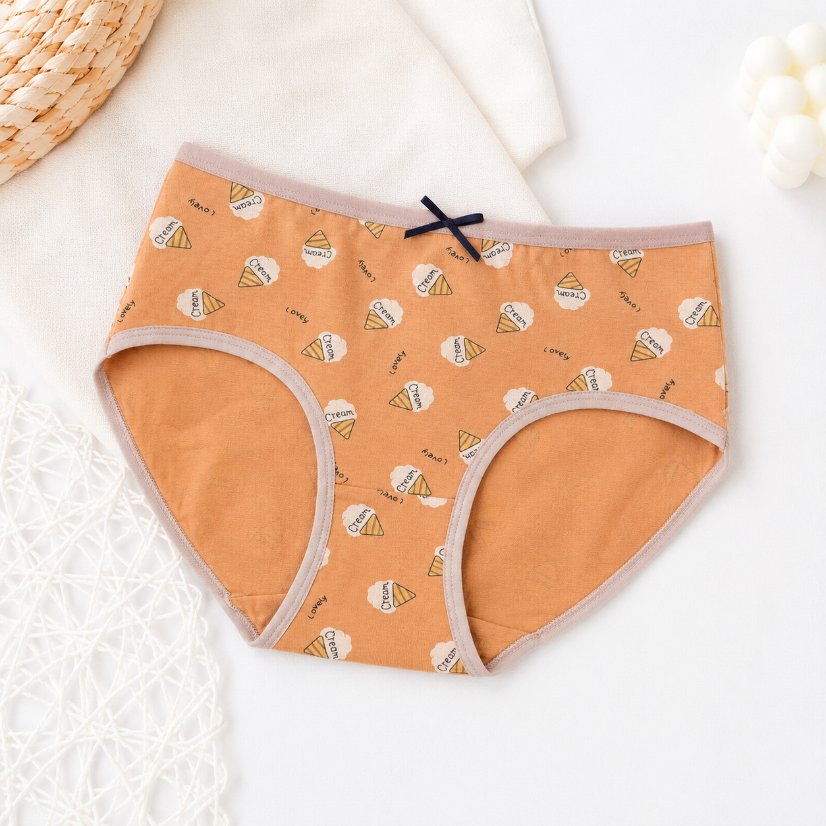 Printed Women's Underwear Women's Cute Ice Cream Print Briefs, Bow Decor Comfortable Underwear