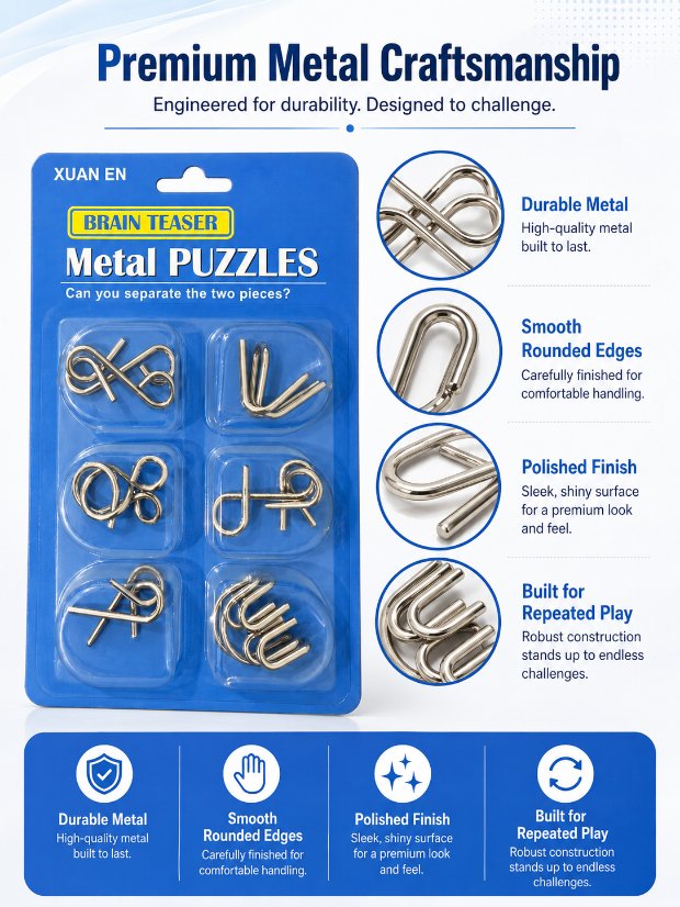 Puzzle Lock 6-Piece Intelligence Disentanglement Puzzle Blister Card Set (Blue Version)