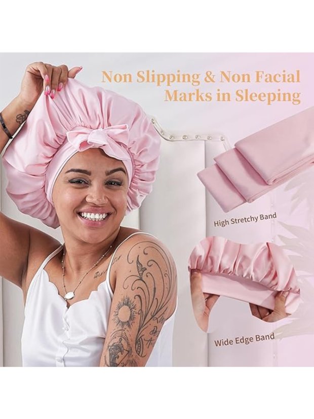 Bonnet Women's Adjustable Tie‑Closure Satin Sleep Bonnet, Solid Color Silky Hair Protection Night Cap