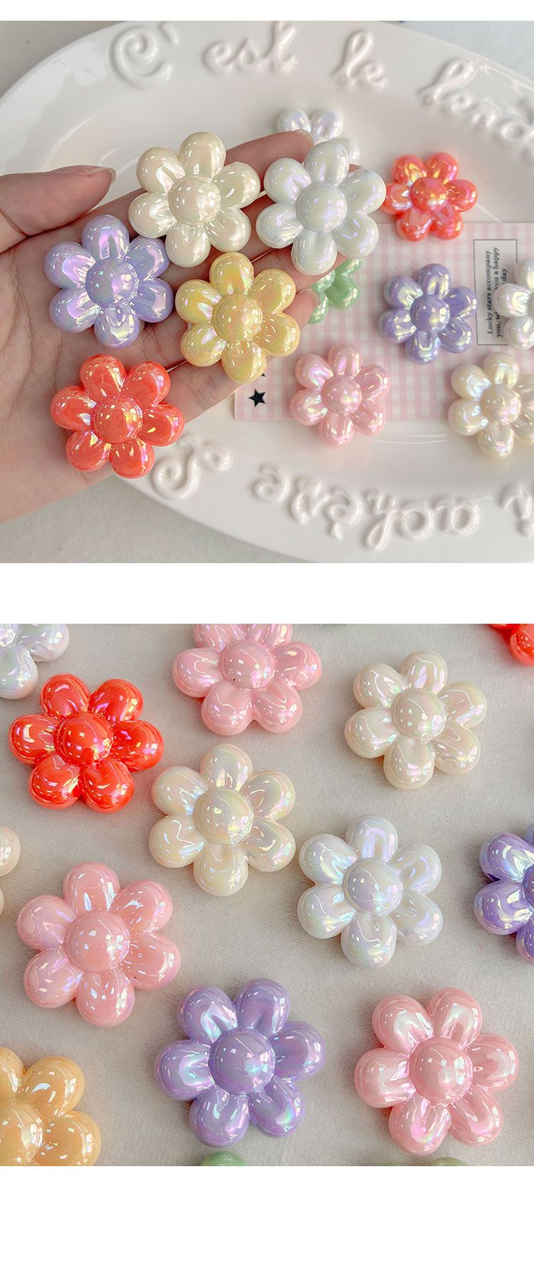 Solid Color Iridescent Plated Beads Six-petaled flower