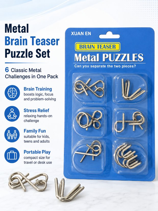 Puzzle Lock 6-Piece Intelligence Disentanglement Puzzle Blister Card Set (Blue Version)
