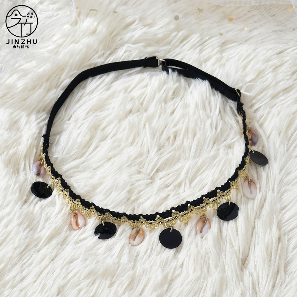 环饰 Black & Gold Lace Shell Pendant Thigh Chain – Boho Body Accessory