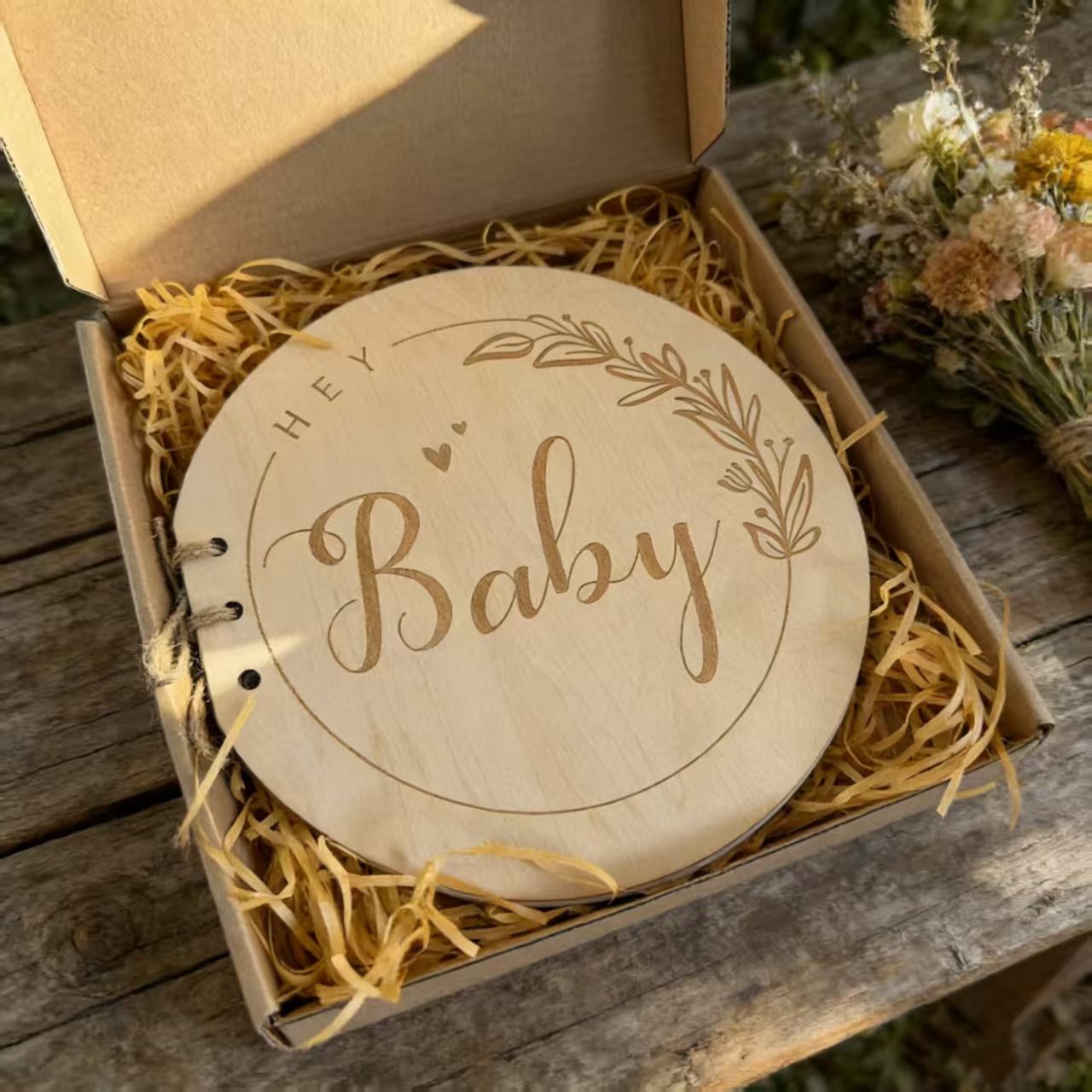 Infant Baptism Baby Shower Memory Sign-in Book Laser Engraved Wooden