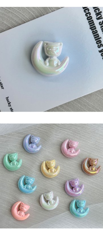 Solid Color Iridescent Plated Beads Moon Cat Beads