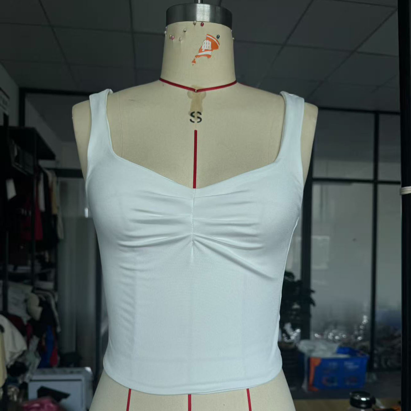 Tops 6303 Ruched Square-Neck Cropped Camisole