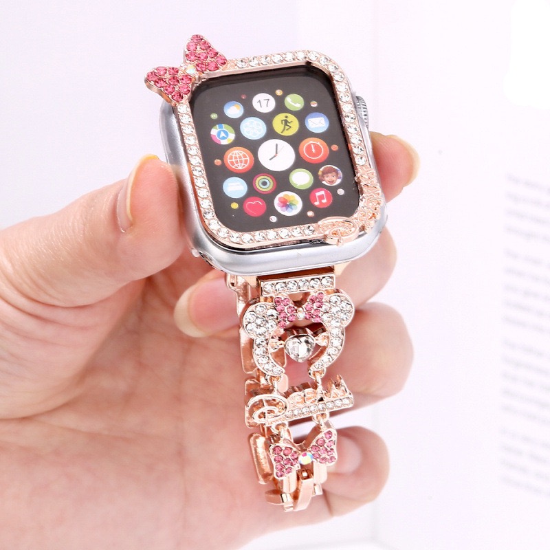 Alloy watch band Heart & Mickey Rhinestone Metal Strap for Apple Watch Series 5/6/7/8/9/SE