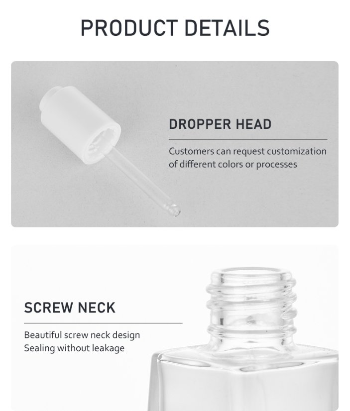 frasco cuentagotas 30ml Square Essential Oil Dropper Bottle for Serums