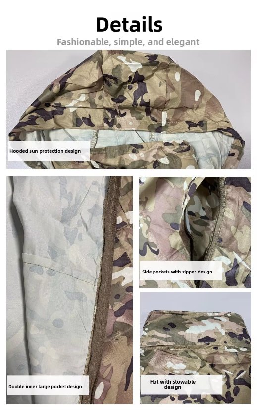 Sun-protective clothing Cycling Tactical Camo Sun Protection Pilot Jacket – Relaxed Plus-Size Hooded Summer Lightweight Outdoor Skin Suit