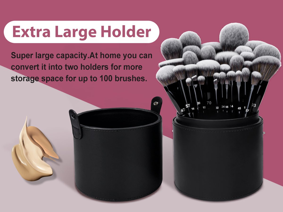 Professional Makeup Brush Set 32Pcs PRO Grade Makeup Brushes Set with Super large Holder, Premium Ultra-soft Synthetic Foundation Contour Powder Blush Concealer Eyeshadow Classic Black Make up Brush