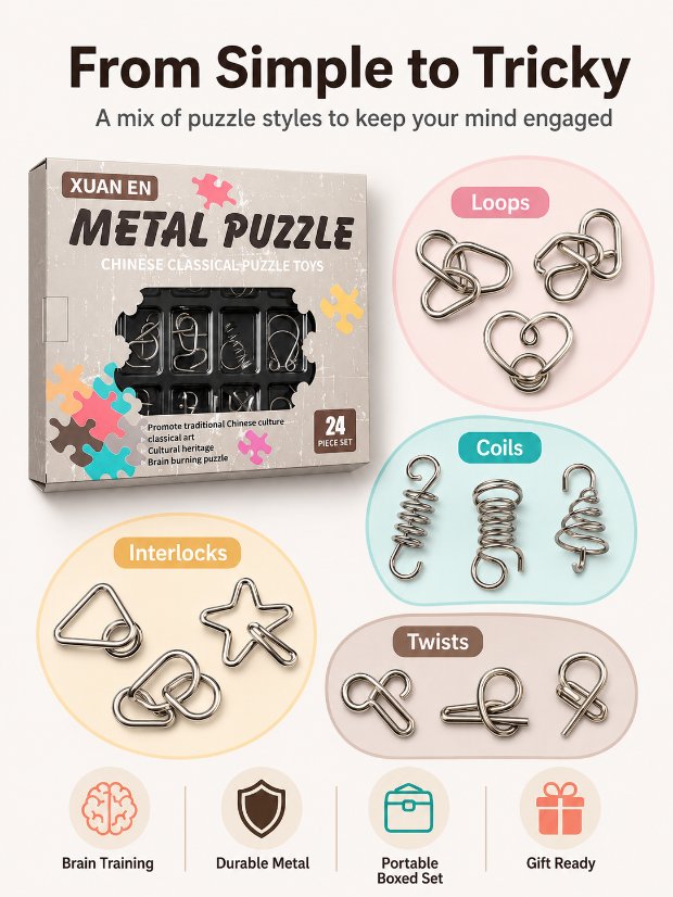 Puzzle Lock Metal Unlock Puzzle 24-in-1 Set