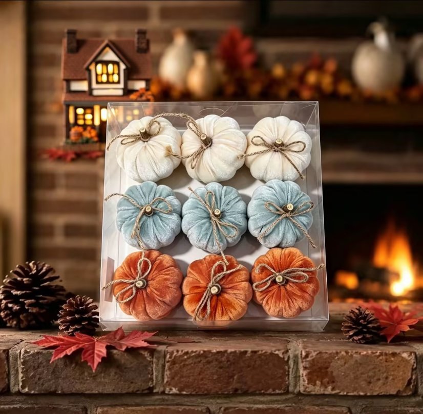 Fabric pumpkin ornament Velvet Mini Pumpkin Hanging Set