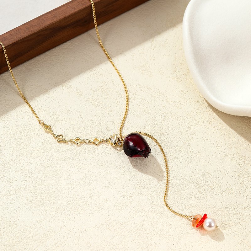 Natural Leaf Necklace European & American Style Natural Rose Freshwater Pearl Lariat Necklace