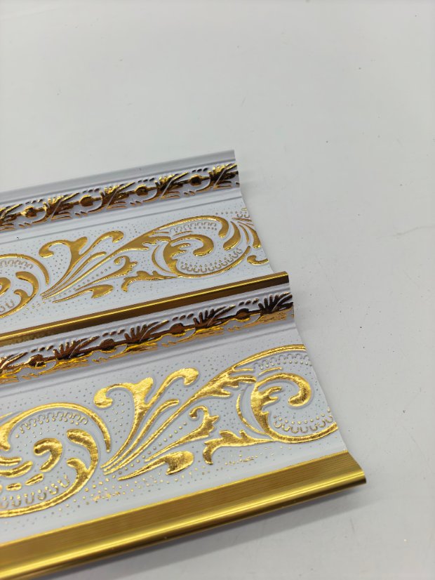 cornice PS European Scroll Embossed Crown Molding, White Gold Light Luxury Ceiling Cornice Trim