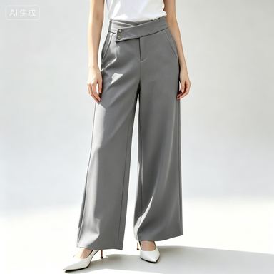 Everyday & Commuter Women's Asymmetric Double-Button High-Waist Wide-Leg Trousers