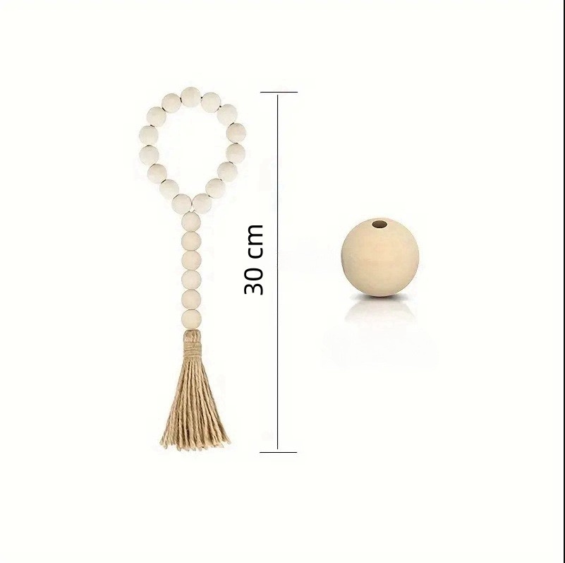 Beaded Strands Wooden Bead Garland with Jute Tassels