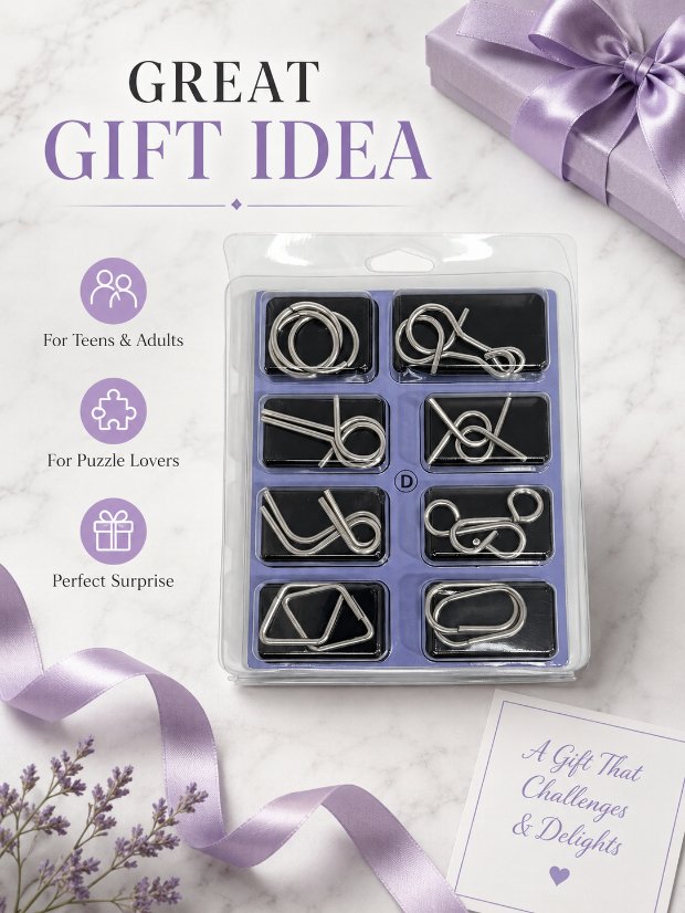 Puzzle Lock 8-Piece Set D of Intellectual Unlocking Puzzle Blister Pack