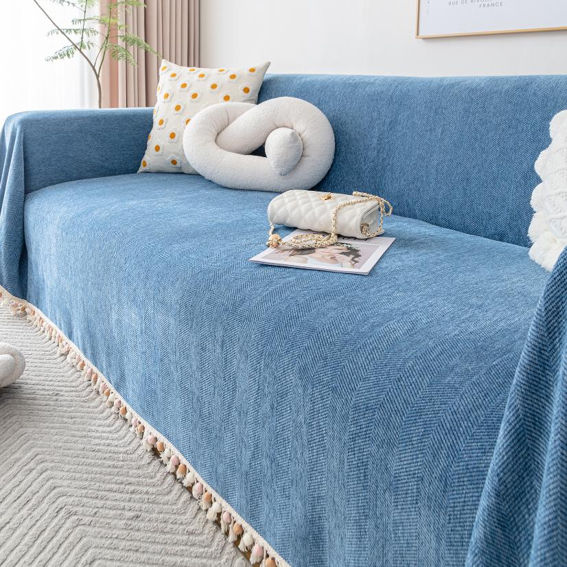 Jacquard sofa throw Pom-pom Herringbone Sofa Throw