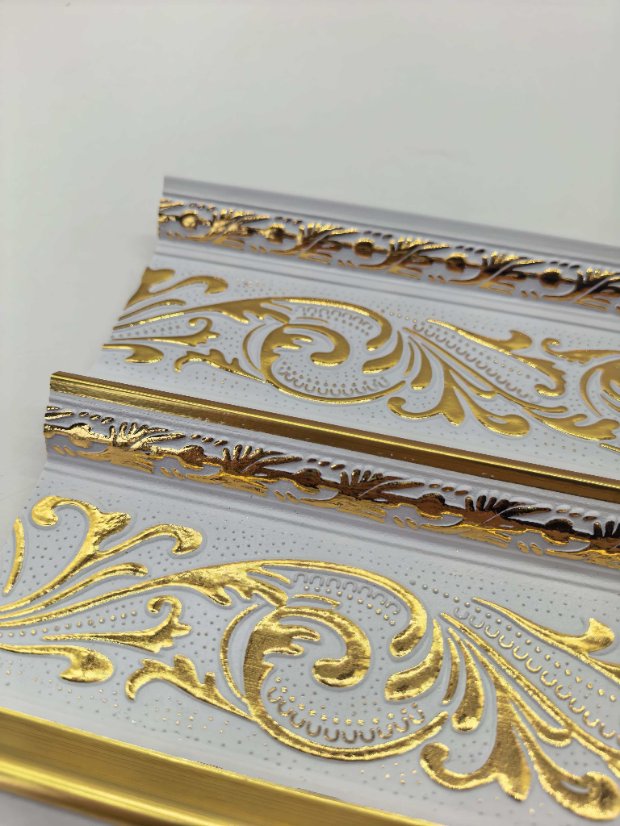 cornice PS European Scroll Embossed Crown Molding, White Gold Light Luxury Ceiling Cornice Trim