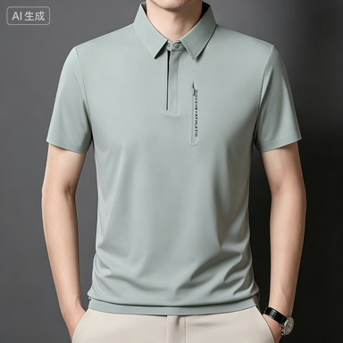 Men's Business Polos Men's Seamless Ice-Silk Short-Sleeve Business Polo Shirt