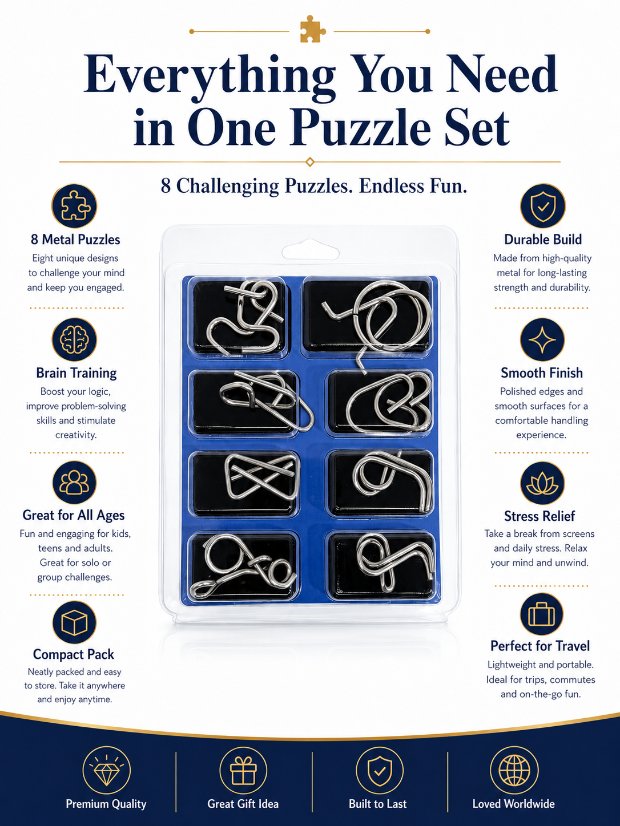 Puzzle Lock 8-Piece Set Model C of Intelligence Unlocking Puzzle Blister Pack