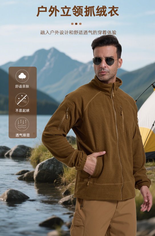 Fleece Jacket Autumn New Soccer Grid Stand Collar Sports Outdoor Fleece Jacket – Shell Jacket Liner Cycling Coat for Men