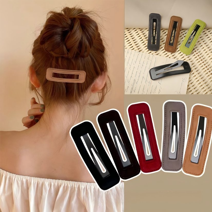 BB Clip New Style Bangs/Thin Hair BB Clip, Leather Square Makeup Snap Clip, Hair Accessories for Women, Side Simple Edge Clip, Hair Clasp