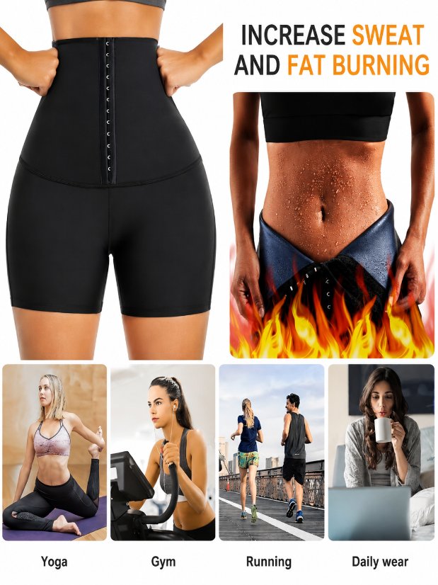 legging-shorts-capri-pant Sauna Sweat Shorts for Women High Waisted stomach Waist Trainer Slimming Capris Body Shaper with Adjustbale Hook-and-eye closures