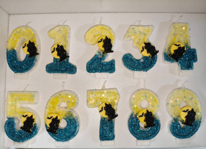Number Birthday Candles Halloween Castle & Bat Glitter Number Candle