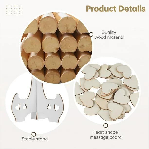 Wedding Sign-in Wedding Guest Message Book with 65PCS Wooden Hearts