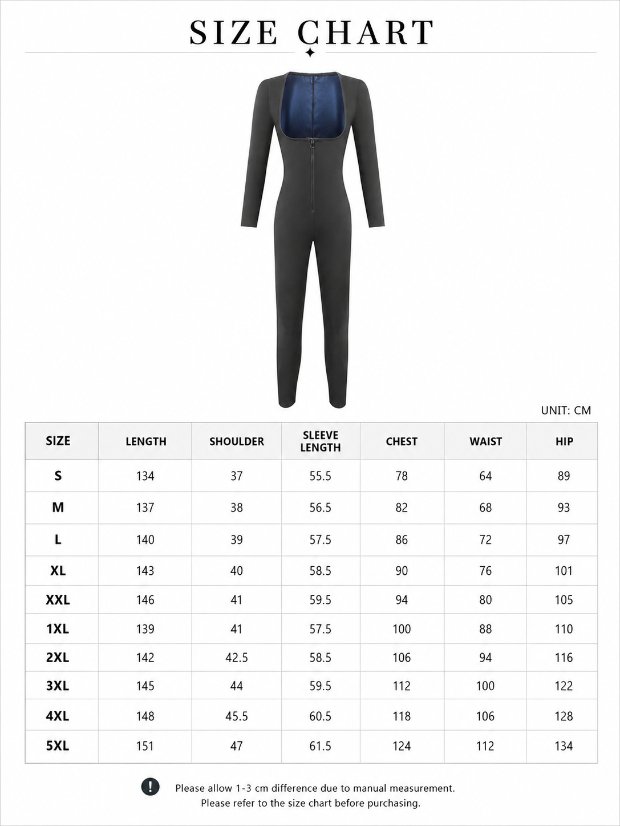 jumpsuit- 3 in 1 waist trimmer shaper Plus Size Sauna Suit Jumpsuit – Full Body Compression Long Sleeve Waist Trainer with Heat-Trapping Fabric for Gym & Running
