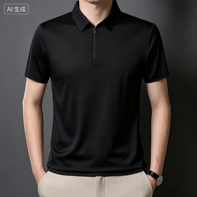 Men's Business Polos Men's Seamless Ice-Silk Zip-Placket Polo Shirt