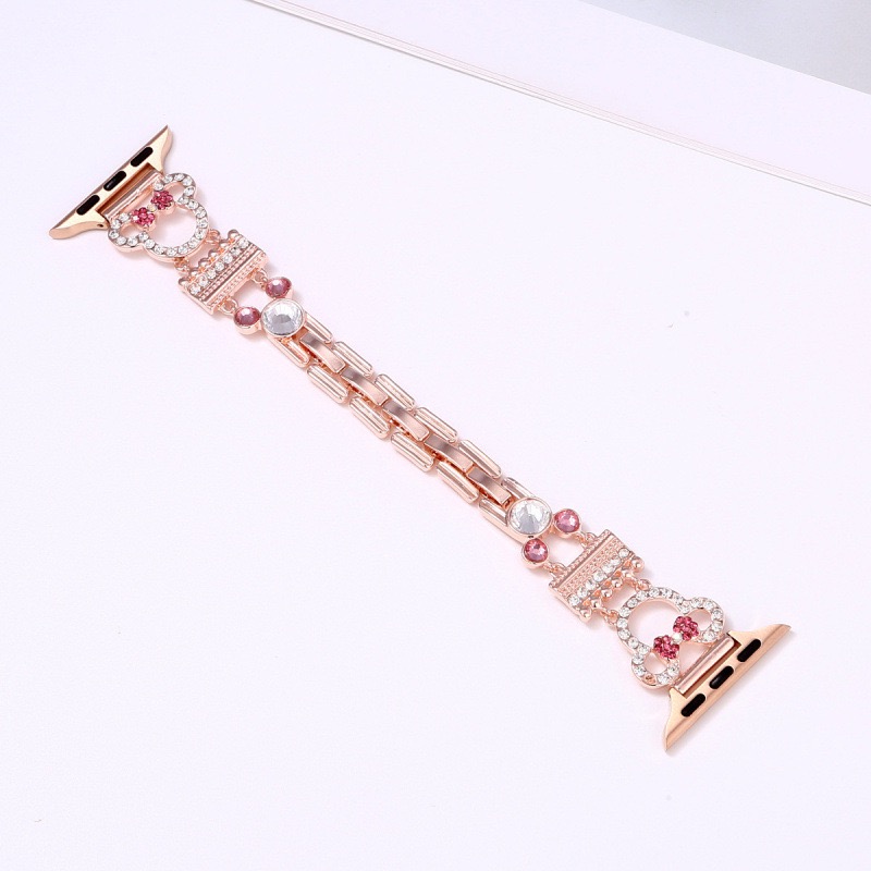 Alloy Watch Band Set Mickey & Minnie Rhinestone Metal Strap Set for Apple Watch All Series