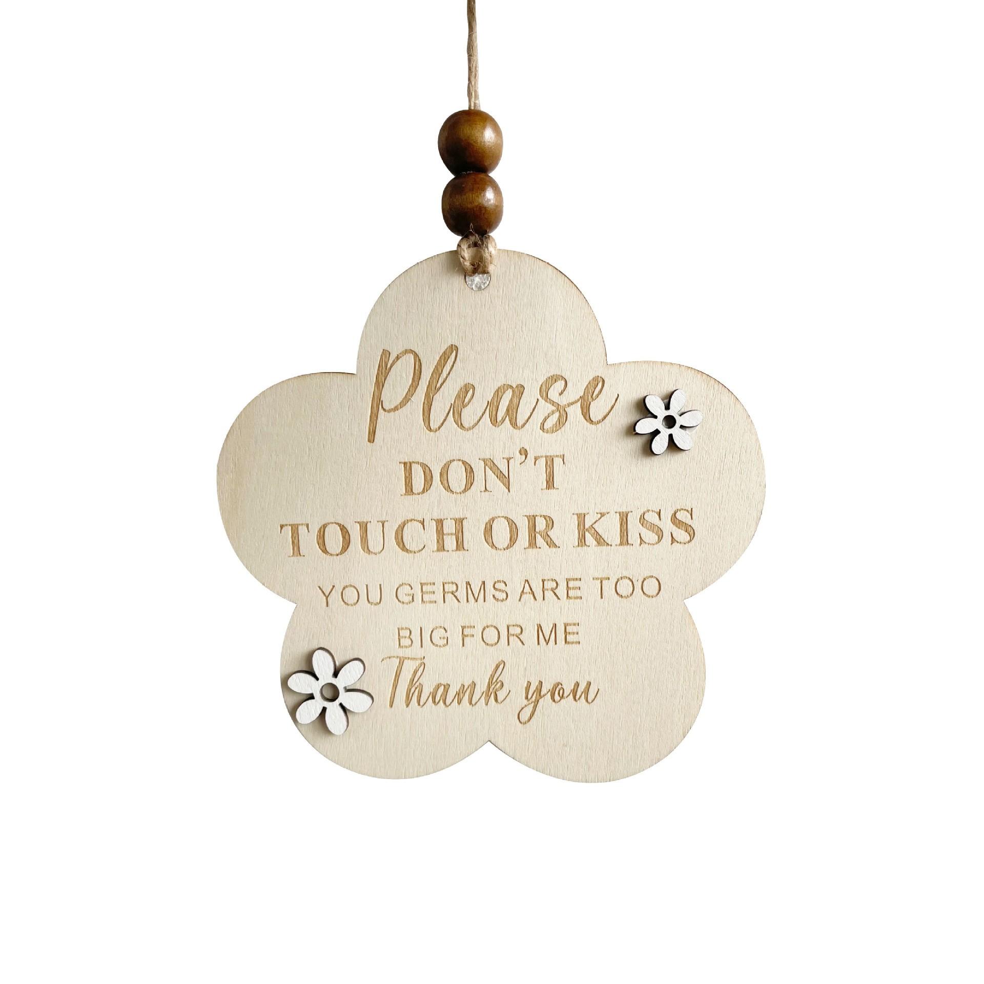 Infant Baptism Please Don't Touch Wooden Notice Round Sign White Flower Pendant