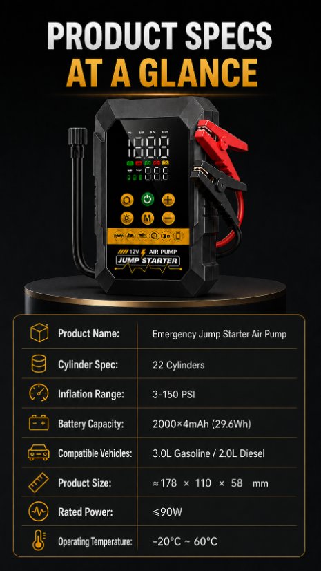 Vehicle-mounted air pump Jump Starter Air Pump(2-in-1 Jump Starter & Air Pump)