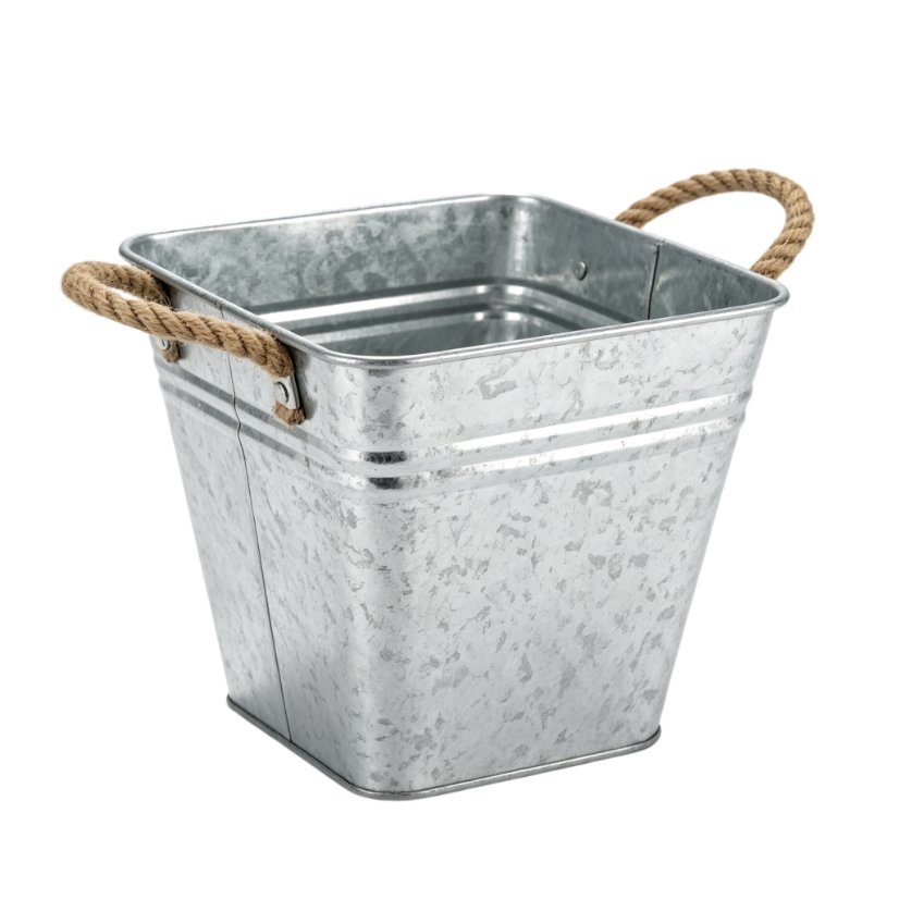 Buckets & Baskets Jute Rope Handle Rolled-Edge Metal Storage Bucket