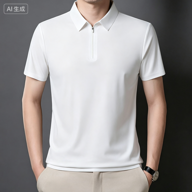 Men's Business Polos Men's Seamless Ice-Silk Zip-Placket Polo Shirt
